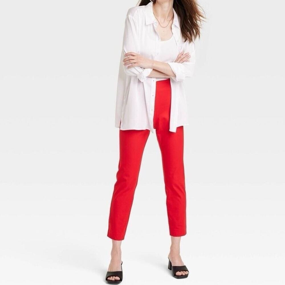 A New Day Size 16W Slim Fit Ankle Pants Mid Rise Stretch Red Poppy Crop Women's